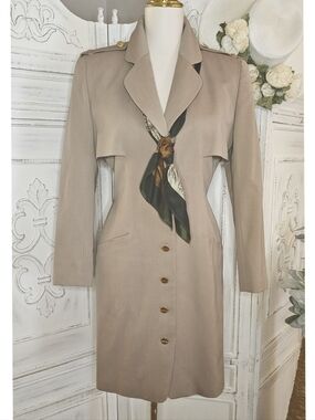 Tahari Vintage Tan Capelet Back Tailored Blazer Dress